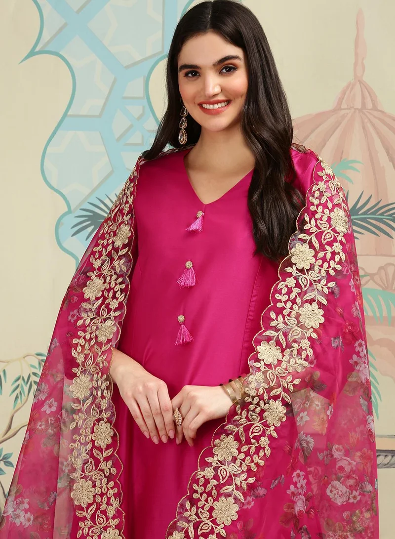 ISHIN  Women'S Pink 100% Cotton Solid Pattern Anarkali Kurta Set for Women | Best Price UAE